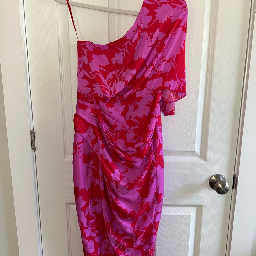 Floral One-Shoulder Dress in Red and Pink